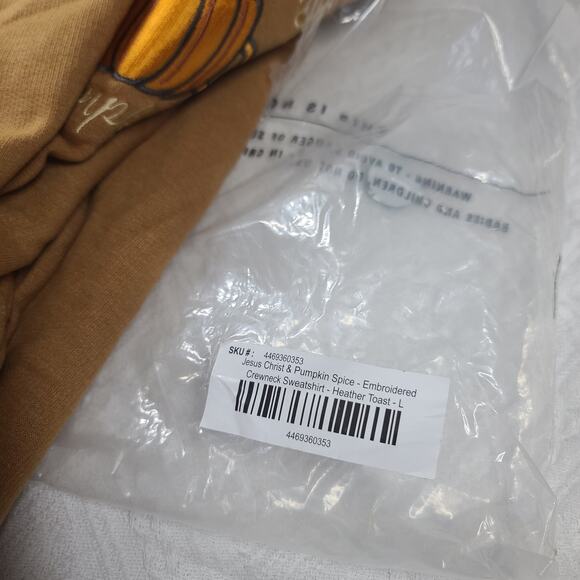 Love in Faith sweatshirt Jesus Christ & Pumpkin Spice New Brown Size Large fall - Picture 7 of 8